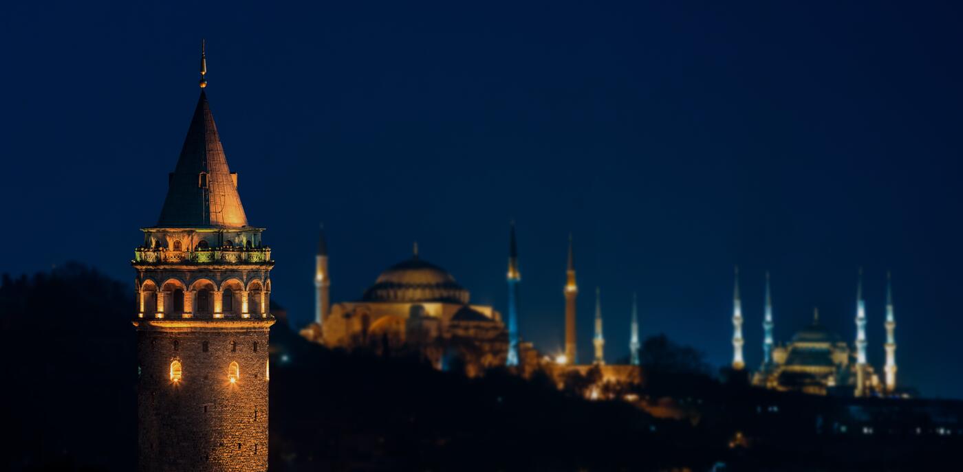 The Galata Tower with Hagia Sophia and the Blue Mosque beyond
